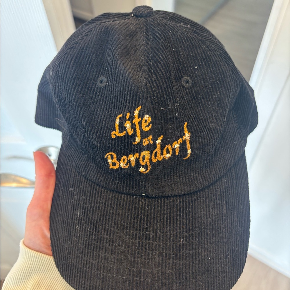 Black Corduroy Cap with Gold Embroidery